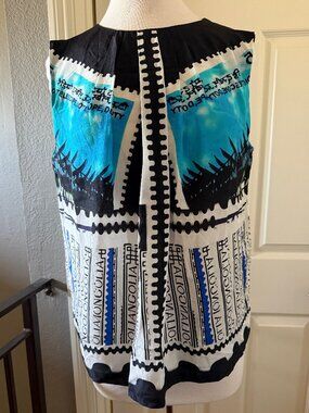 MARY KATRANTZOU postage stamp print silk top UK14/US10